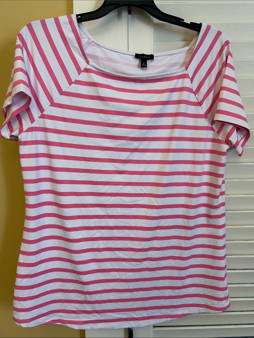 Talbots Pink & White Striped Short-Sleeve Boatneck Tee